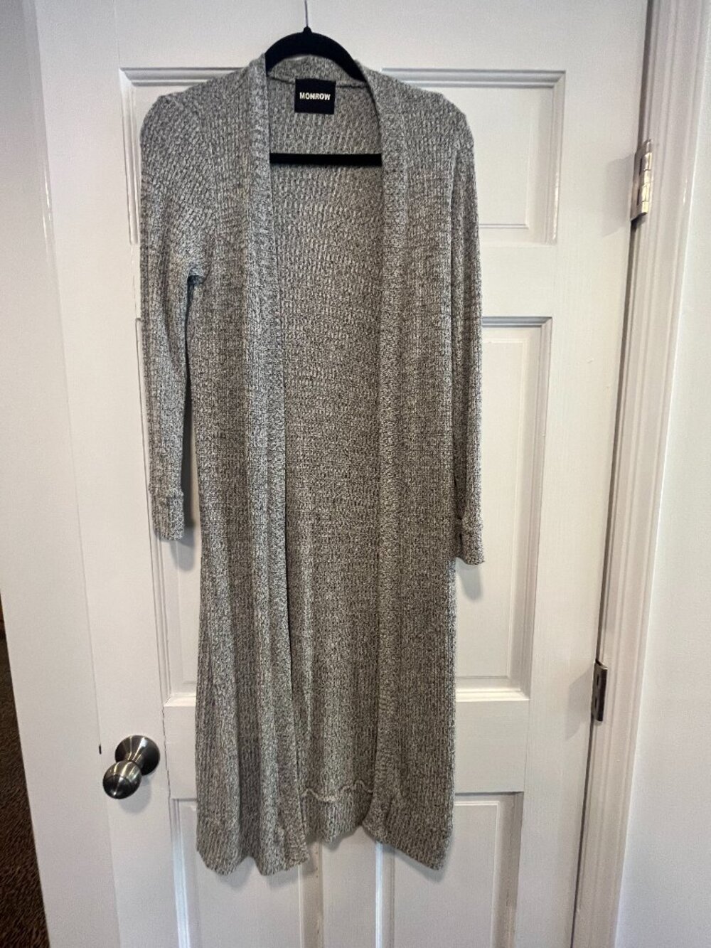 Monrow Gray Marled Ribbed Knit Long Duster Cardigan — Open Front, Size S
